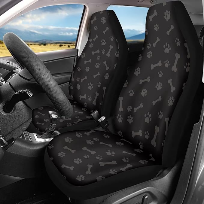 Dreaweet Dog Paw Print Car Seat Covers Front Seats Only Washable & Universal 2 Piece Bucket Seat Covers for SUV Sedan Cute Car Accessories for Women Dog Lover