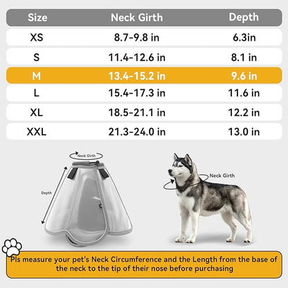 Upgraded Dog Cone Collar for Large Medium Dogs, Soft Dog Cone with Double-Layer Design, Adjustable Pet Recovery Collar for Dogs After Surgery, Elizabethan Collar (M, Grey)