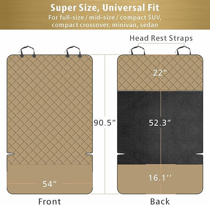 F-color SUV Cargo Liner for Dogs, Water Resistant Pet Cargo Cover Dog Seat Cover Mat for SUVs Sedans Vans with Bumper Flap Protector, Non-Slip, Large Size Universal Fit, Khaki