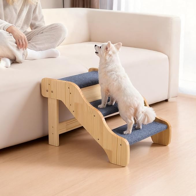 VEVOR Wood Pet Stairs, 3-Step Dog Stairs for High Beds, Sofa & Cars, 150lbs Load Capacity, Non-Slip Surface, Stable Cat & Dog Step Ladder for Small Medium Large Older Pet Puppy Essentials