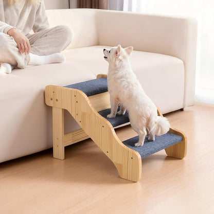 VEVOR Wood Pet Stairs, 3-Step Dog Stairs for High Beds, Sofa & Cars, 150lbs Load Capacity, Non-Slip Surface, Stable Cat & Dog Step Ladder for Small Medium Large Older Pet Puppy Essentials
