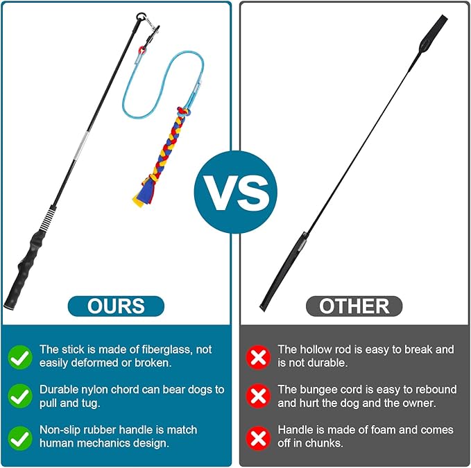 Flirt Pole for Dogs Interactive Dog Toys, Dog Flirt Pole with Removable Traction Rope and Cotton Rope Lure for Large Medium Small Dogs, Indoor Outdoor Chase Training Exercise (35 inch)