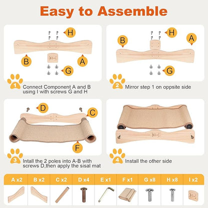 Sisal Cat Scratcher Bed,Extra Large Cat Scratch Post with Climbing Bed,Wooden Scratching Board with Sisal Pad for Kittens Cats and Small Animals Indoor Use