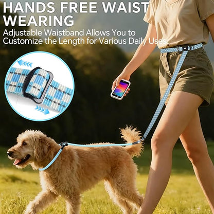 QQPETS Adjustable Slip Lead Dog Leash, Hands Free Waist Leash for Dog Walking, Reflective Training Lead with 360° Swivel Anti-Tangle, 4-7 ft Length for All Breeds