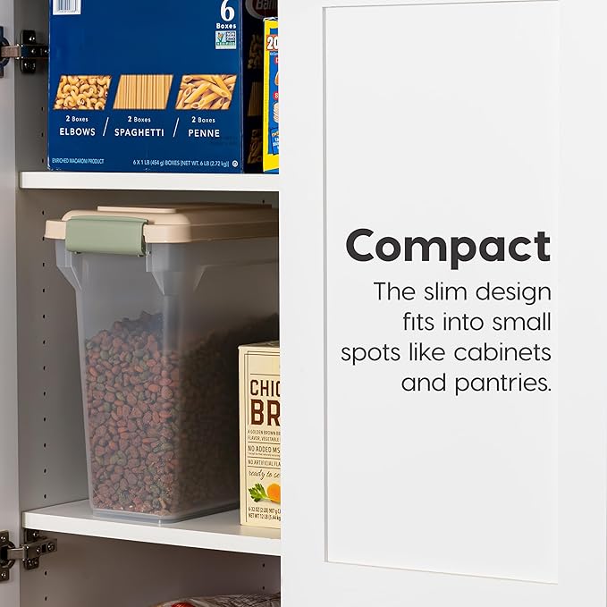 IRIS USA Dog Food Storage Container, Airtight Lid, Up to 13 Pounds Pet Food Storage, Versatile Pet Food Bin, Treats, BPA Free, Almond