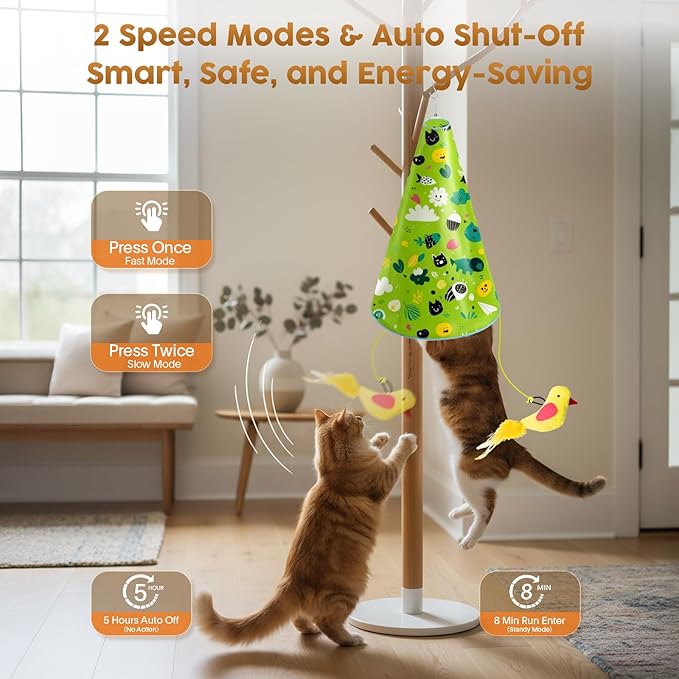 Interactive Cat Toy for Indoor Cats: 2 in1 Automatic Hide and Seek Moving Concealed Flying Bird Wand Feather with Chirping Bird Squeaky, Hanging Rechargeable Exercise Cat Toy for Kittens and Adult Cat