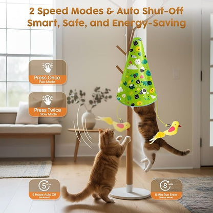 Interactive Cat Toy for Indoor Cats: 2 in1 Automatic Hide and Seek Moving Concealed Flying Bird Wand Feather with Chirping Bird Squeaky, Hanging Rechargeable Exercise Cat Toy for Kittens and Adult Cat