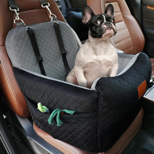 Dog Car Seat for Small/Medium Dogs,2 Adjustable Seat Belt,Memory Foam with Soft Fabric Pets Travel Car Bed with Non-Slip Bottom,Easily Installed in Front and Back seats,Removable and Washable(H-blagre