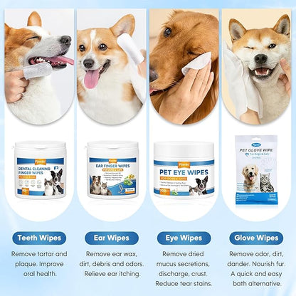 Dog Wipes Cleaning Deodorizing, Grooming Wipes & Paw Cleaner, Pet Cleaning Kit for Teeth, Ears, Eyes, Paw, Body, Ear Rinse, Essential Dog Supplies Set
