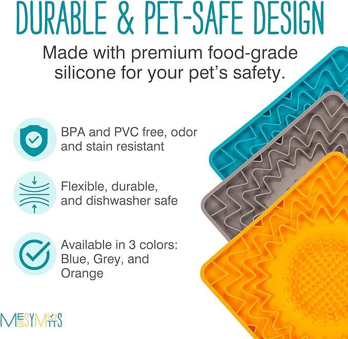 Messy Mutts Framed Silicone Therapeutic Licking Bowl Mat | 9.5" x 9.5" | Slow Feeder Mat for Boredom & Anxiety | Lick Pad for Dogs & Cats | Orange