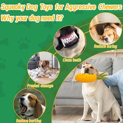 Squeaky Dog Chew Toys, Strong Tough Dog Toy with Natural Rubber, Teething Chew Toys for Small Medium Large Breeds, Kiwano Horned Cucumber Shape