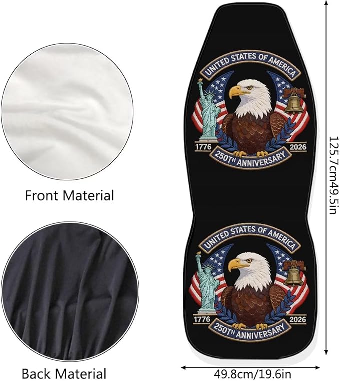 Eagle USA Flag Seat Covers for Cars Front Seat, American 250th Anniversary Patriotic Seat Covers Car Protectors Auto Interior Accessories Universal for SUV Truck Van Sedans