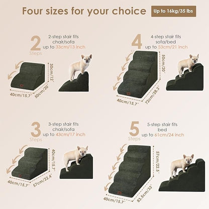 EHEYCIGA Curved Dog Stairs Ramp for High Beds 19.7" H, 4-Step Dog Steps for Small Dogs and Cats, Pet Stairs for High Bed Climbing, Non-Slip Balanced Pet Step Indoor, Military Green