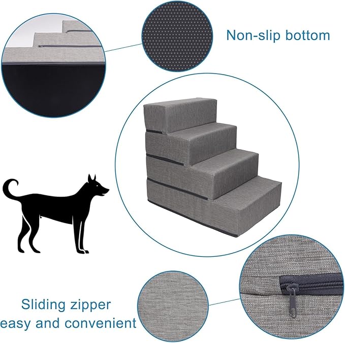 Elevon Dog Stairs for Bed 23.5" H, 4-Step Dog Steps for High Bed and Couch, Pet Steps for Small Dogs and Cats, Non-Slip Balanced Pet Ramp Indoor, Grey