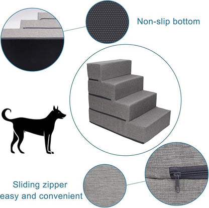 Elevon Dog Stairs for Bed 23.5" H, 4-Step Dog Steps for High Bed and Couch, Pet Steps for Small Dogs and Cats, Non-Slip Balanced Pet Ramp Indoor, Grey