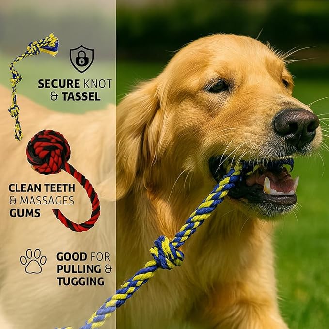 Dog Rope Toys Heavy Chew Toys for Medium & Large Breed Dogs – Durable Rope Toy, for Teething, Chewing, and Interactive Play (7 pcs Dog Toys Combo)
