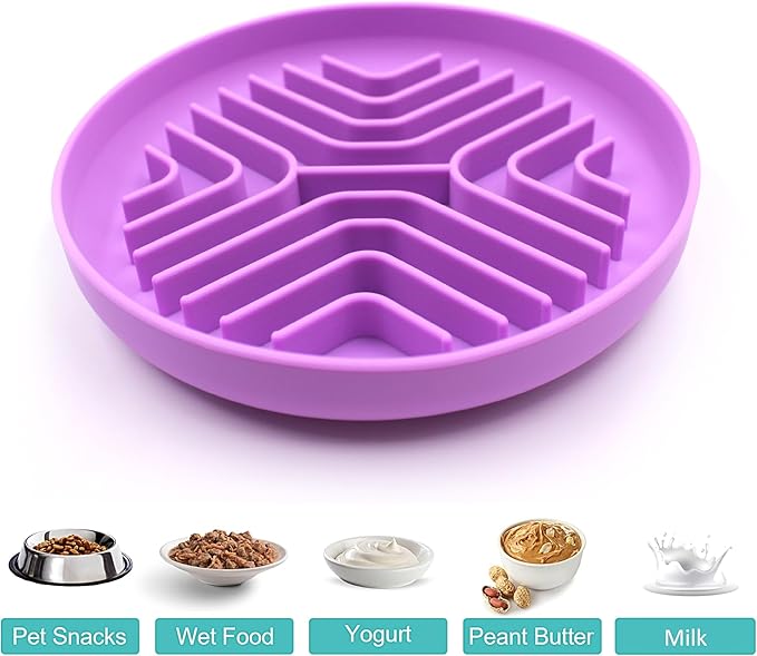 Slow Feeder Bowls for Dogs and Cats, 7.9inch Slow Down Bowl with Suction Cups, Puzzle Pet Bowls Non-Slip Design Dishwasher Microwave Safe 2PCS (Purple+Beige)