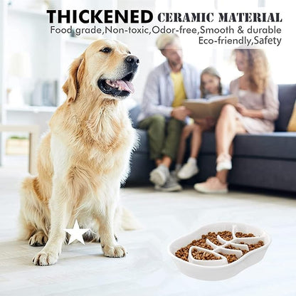 Ceramic Slow Feeder Cat Dog Bowls - Unique Fishbone Fun Interactive Design Feeder Bowl,Preventing Pet Feeder Anti Gulping Healthy Eating Diet Pet Bowls Against Bloat,Indigestion and Obesity
