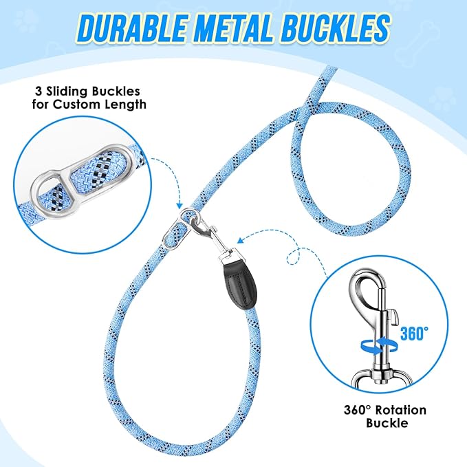 Lukovee Hands Free Dog Leash, 10FT Adjustable Training Lead 1/2 Inch Nylon Heavy Duty Lead No Pull for Large Medium Dogs, Tangle Free Reflective Waist-Leash for Walking Running, (BL, Plus Handle)