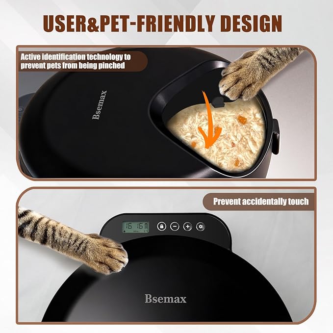 Automatic Wet Food Cat Feeder, Auto Refrigerated Wet Foods Feeder for Cats Dogs 4 Meal Timed Fresh Foods Dispenser with 2 Ice Packs Small Pet Feeders for Kitty Puppy Automatic Cat Dog Food Bowl Black