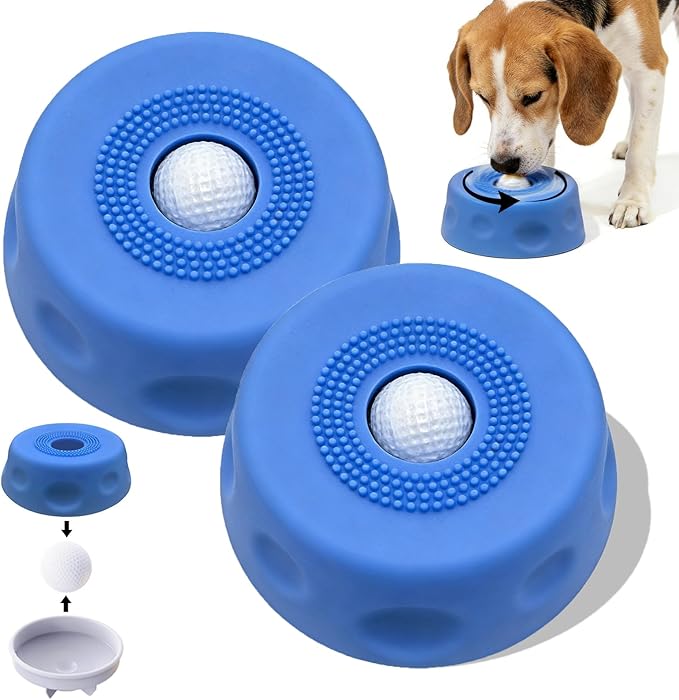 Dog Lick Bowl with Rolling Ball, 2026 Upgraded Slow Feeder Dog Bowls with Anti-Slip Base for Yogurt, Bone Broth, Water, Interactive Lick Toy for Large Medium Small Dogs (2PC Blue)