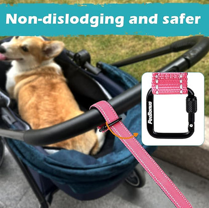 PetBonus Dog Leash Wrist Strap, Safety Strap for Retractable Leash, Lockable Reflective Short Dog Walking Lead with Adjustable Soft Padded Handle, Extra Layer Security for Pet Stroller (Pink)