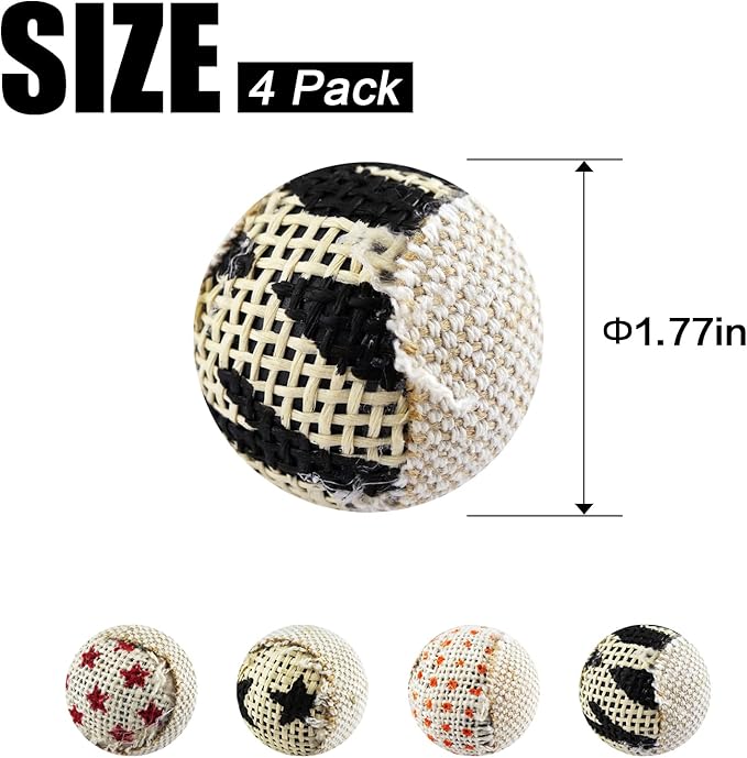 TTcat Canvas Cat Toys Balls with Bell Inside,for Indoor Cats, Interactive Toys Chew Toys for Cat Kitten,4 Pack.