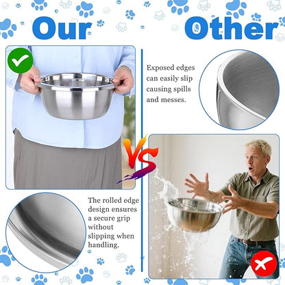 1 Gallon Large Dog Bowl Set of 6, Stainless Steel Metal Water Bowls 128oz High Capacity Heavy Duty Pet Food Bowl for X-Large and Giant Dogs, Easy to Clean
