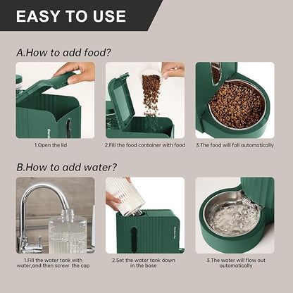Gardner Pet Gravity Cat Food Feeder and Water Dispenser Stainless Steel Bowls Two-in-One Set Large Capacity Automatic Feeder for Pets Dogs, Puppies, Kittens-(0.8 Gallons x 2)