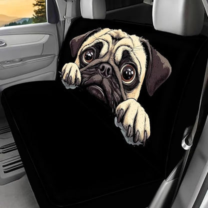 AFPANQZ Pug Dog Car Seat Cover for Rear Bench Seats Polyester Fabric Protects Against Dirt Pet Fur Dog Hair, Easy to Install with Universal Fit for Cars Trucks and SUV
