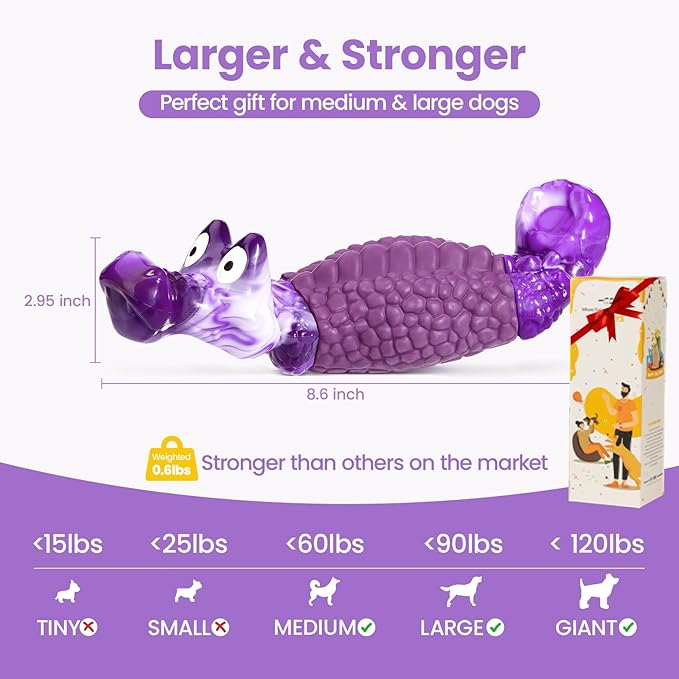 HGB Tough Dog Chew Toys for Aggressive Chewers, Squeaky Indestructible Dog Toy for Large Dogs to Keep Them Busy & Reduce Boredom for Small, Medium, Large Breed, Bacon Flavor