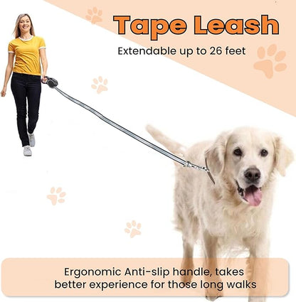 Retractable Dog Leash – Extendable up to 26 FT, Heavy Duty Nylon Tape, No-Tangle, One-Handed Brake & Lock, for Small to X-Large Dogs up to 110 lbs (Black)