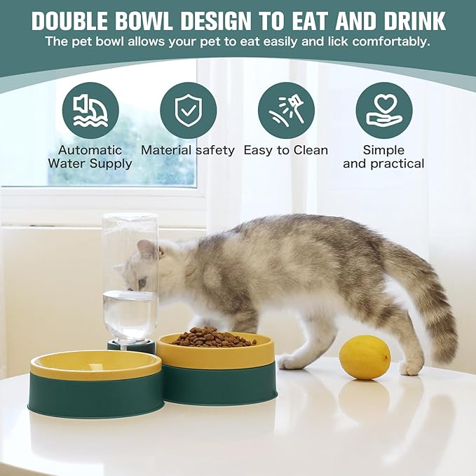 Cat Food Bowl, Cat Bowls Whisker Friendly with Water Dispenser for Cats and Small Dogs