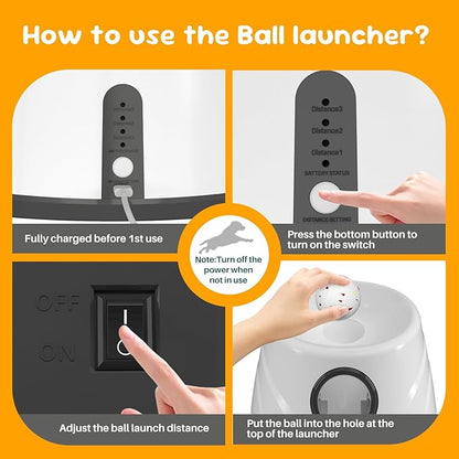 20-40ft Automatic Ball Launcher, Interactive Fetch Toy for Small Medium Dogs, Adjustable Rechargeable Tennis Thrower for Indoor Outdoor Fun, Physical Exercise and Brain Training(Grey)