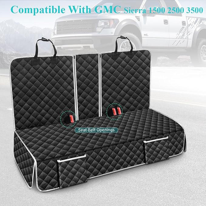 Dog Car Seat Cover Compatible with GMC Sierra 1500 2500 3500 SLT AT4 Denali Back Seat Accessories 2000-2025 2026, Waterproof Pet Bench Backseat Covers with Non-Slip Backing for Large Truck