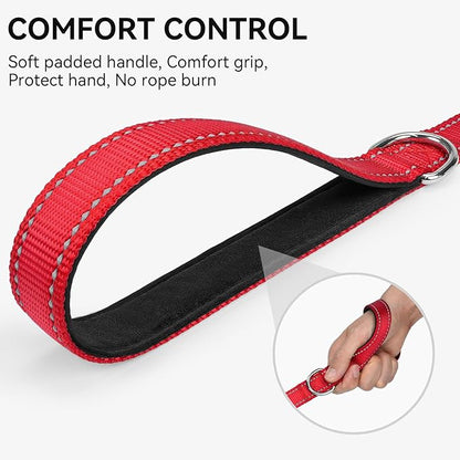Joytale Dog Leash, 4 FT Double-Sided Reflective, Padded Handle Nylon Heavy Duty Leashes for Small Dogs Walking, Red