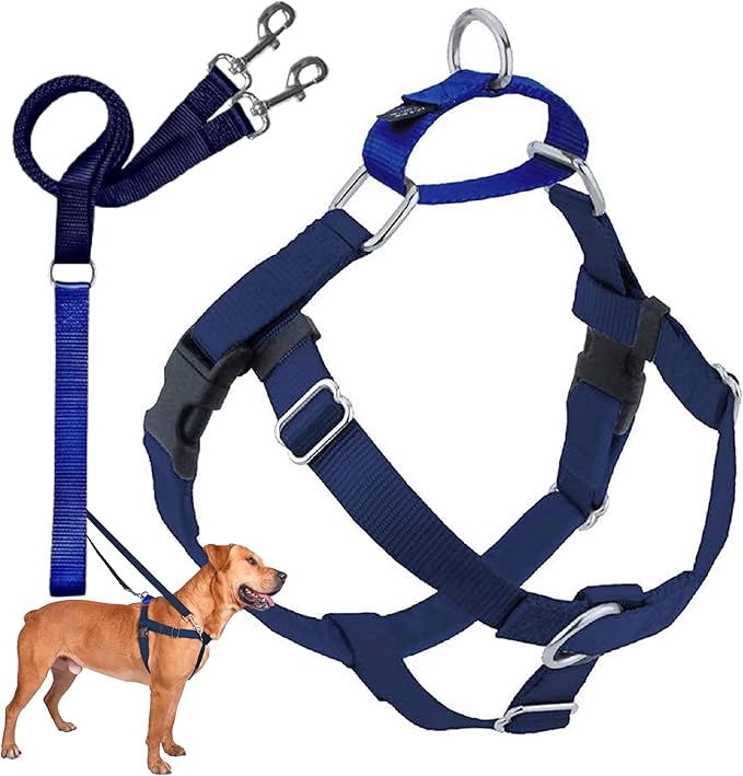 2 Hounds Design Freedom No Pull Dog Harness, Adjustable Harness and Leash Set, Easy Walking & Comfortable Control, Fits Small, Medium & Large Dogs, Solid Colors, Made in USA, 1", XXL Navy