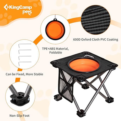 KingCamp 35oz Raised Dog Bowl, Elevated Portable Collapsible Food Bowls Stand with Non-Slip Foot & Ground Stakes for Large Medium Sized Breed Dogs