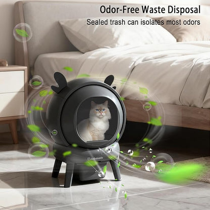 J JORBASADO Self Cleaning Cat Litter Box, 65L Large Capacity Automatic Litter Box Self Cleaning for Multiple Cats with Dual Safety Protection, APP Control & Odor Control, with Deer Antler Decor