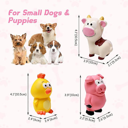 Small Squeaky Dog Toys, 3 Pack Latex Dog Chew Toy Set, Funny Animals Squeaky Balls for Interactive Fetch Play, Soft Rubber Teething Toy for Puppy Small Dogs