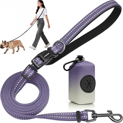 Kazazoo Hands-Free Dog Leash with Poop Bag Holder, Adjustable 4-7 Ft Waist for Dog Walking, Running for Small & Medium Dogs with Reflective Strips, Nylon Waist Belt, Deep Purple