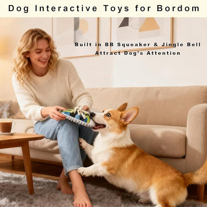 Interactive Squeaky Dog Toy with Jingle Bell - Shoe-Shaped Chew Toy for Puppy Teething, Thickened Laces for Small and Medium Breeds Tug-of-War, Not for Aggressive Chewers (Grey Edge)