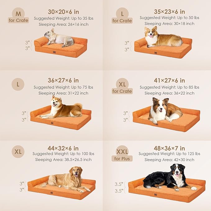 EHEYCIGA Orthopedic Dog Bed Medium Size Dogs, Memory Foam Dog Bed with Washable Removable Cover, Waterproof Pet Sofa Couch for Crate with Nonskid Bottom, 30x20x6, Pumpkin