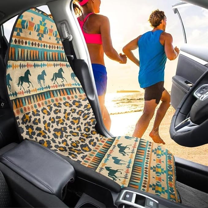 Coldinair Tribal Horse Towel Beach Car Seat Cover Non-Slip Bucket Front Seats Protector,Universal Fit Waterproof and Stain Resistant for Cars,SUVs,Trucks,Leopard Print