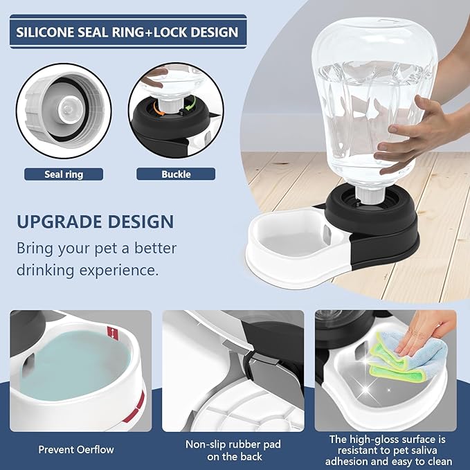 6 Liters Automatic Dog Water Dispenser, Gravity Pet Bowl Holds 3 Soda Bottles, No-Spill Cat Feeder for Large Dogs, BPA-Free & Easy Clean, Less Refills for Travel, Black