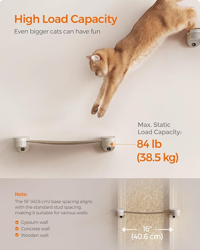 Feandrea Clickat Collection - No.001 Cat Hammock, Extremely Quick Assembly, Unlimited Expandability, Replaceable Module and Fabric, Wall-Mounted Cat Hammock Bed