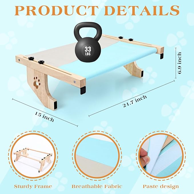 Suzile 2 Pack Cat Window Sill Perch Holds Up to 33 lbs Sturdy Cat Window Hammock with Wood and Metal Frame Adjustable Space Saving Kitten Bed Seat for Windowsill (Gray Blue)