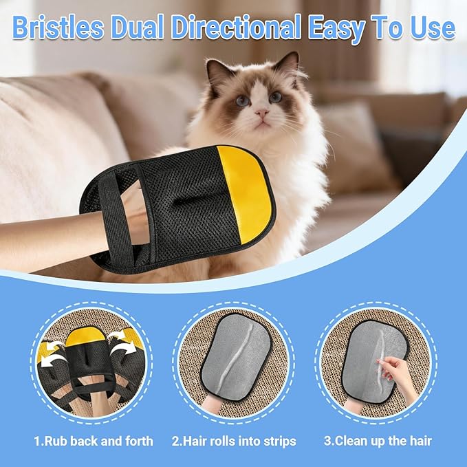 Pet Hair Removal Glove - Dual-Sided Silicone Grooming & Deshedding Glove for Dogs and Cats, Effective Hair Remover for Furniture, Carpet, Laundry and Upholstery