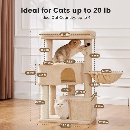 Gardner Pet 41" Cat Tree for Medium Large Cats, Heavy Duty Cat Trees Tower with 2.8in Posts & Washable Top Perches