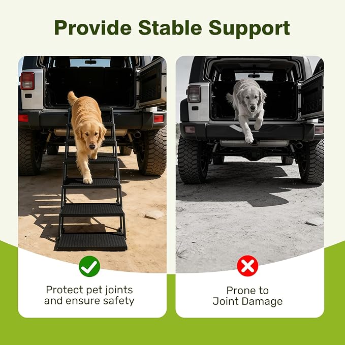Foldable Dog Car Steps - Upgraded Non-Slip Pet Stairs for Large Dogs, Portable Metal Frame Dog Ramps for High SUV, Truck and Cars, Lightweight Pet Ladder with High Load-Bearing Capacity，Up to 350Lbs